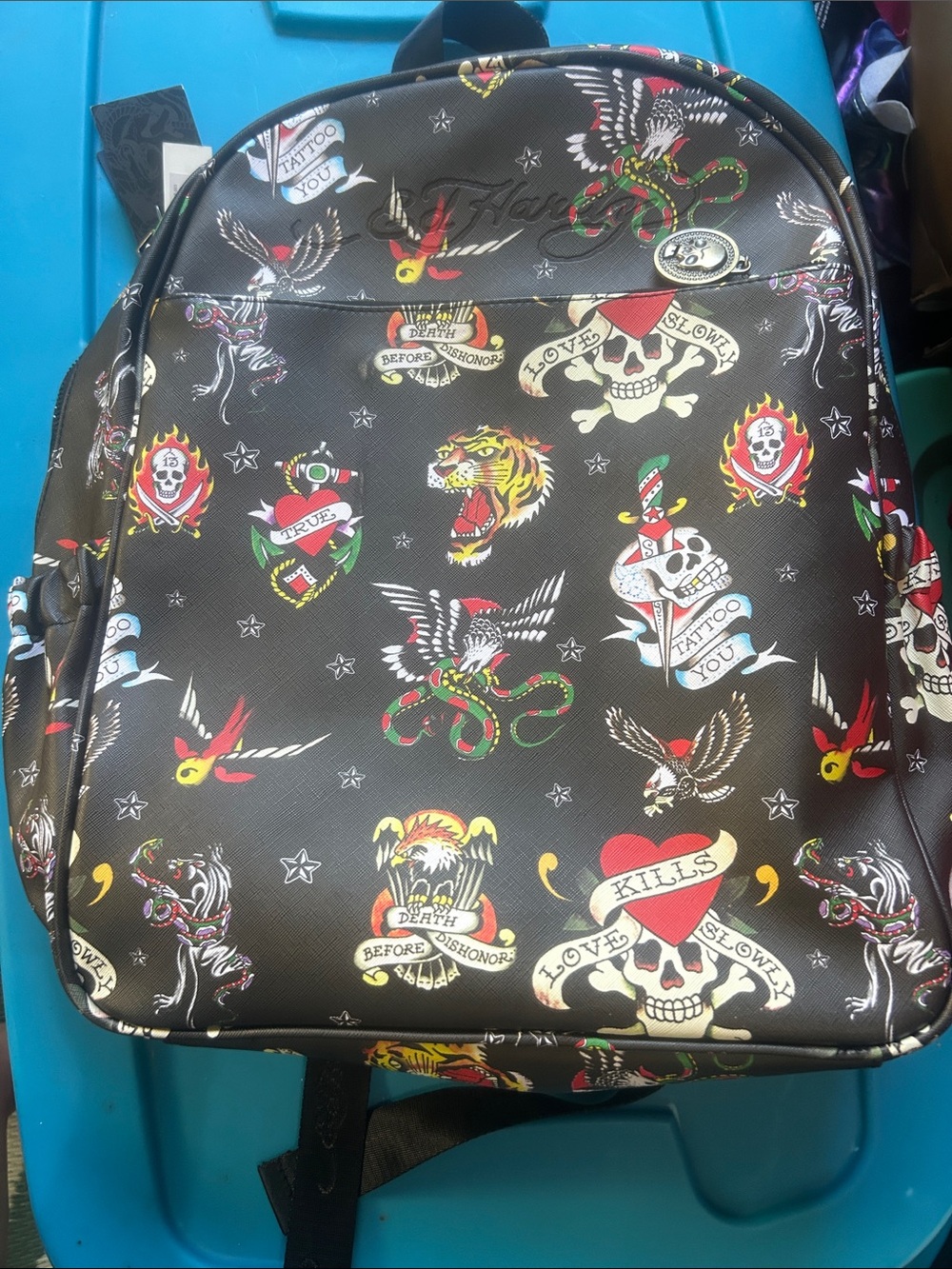 Ed Hardy Tattoo-Print Men's Backpack in Black Messure 17 deep and 14 wide